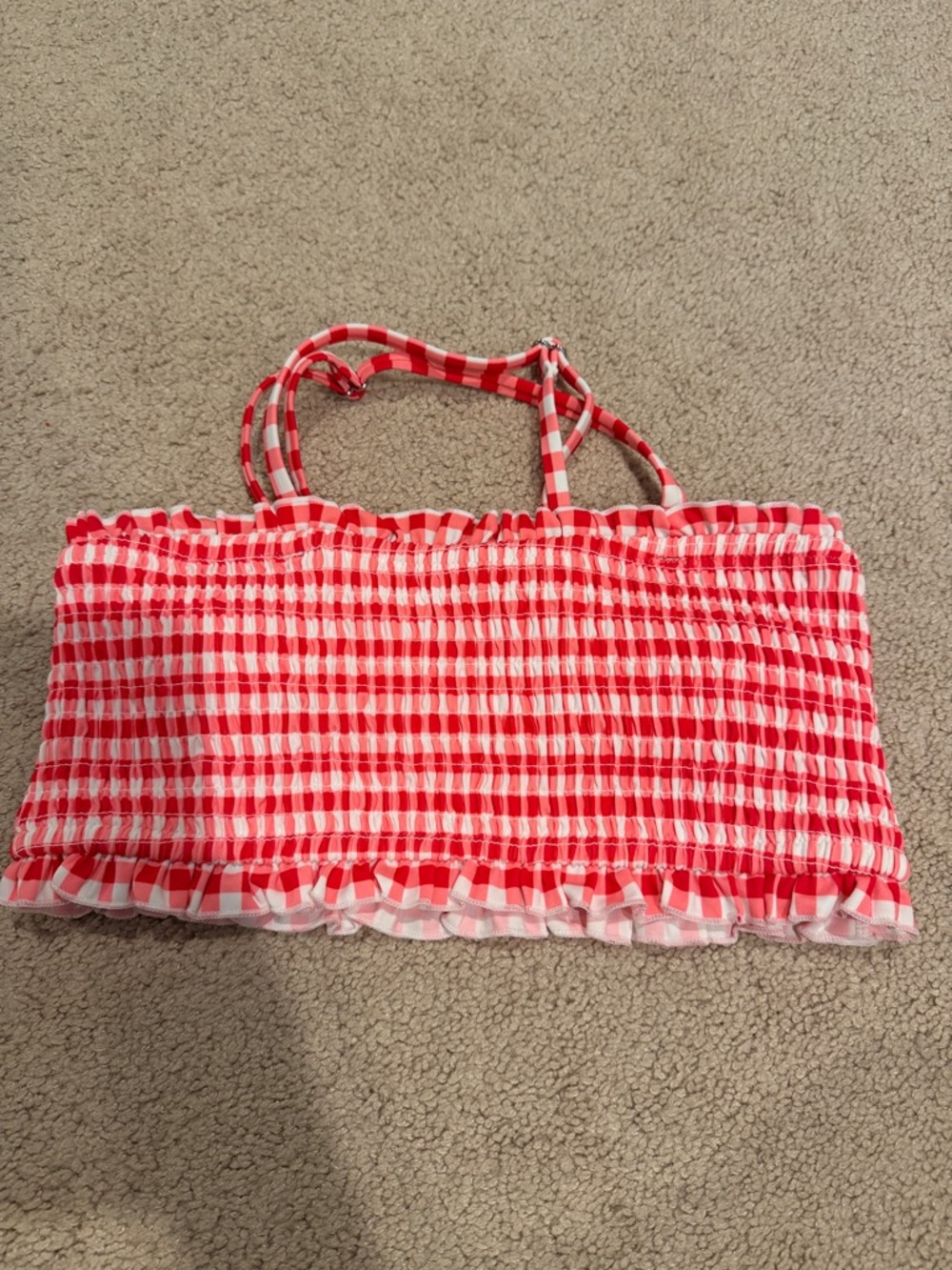 Cupshe Red and White Gingham Smocked Tube Top swim bikini sz small nwot